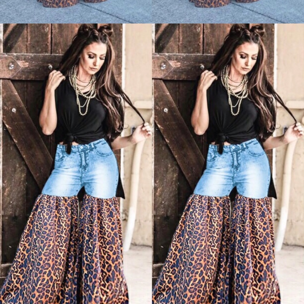 ISO ISO ISO L&B Leopard & Denim Palazzo Pants Lucky & Blessed Palazzo Pants